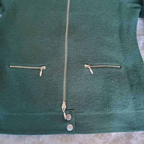 Neiman Marcus 100% Wool Women's Green Sweater Zip-Up Size Medium - Picture 4 of 12